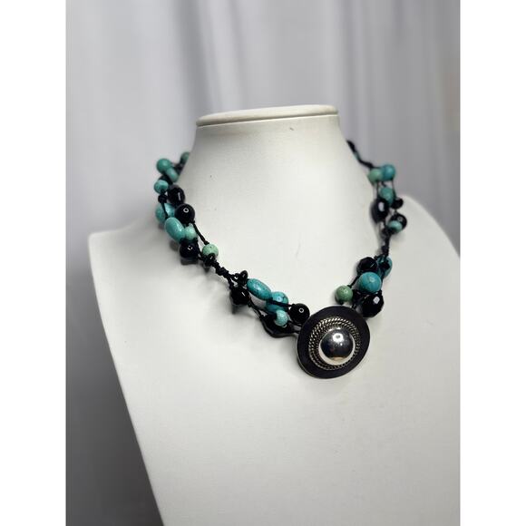 Turquoise dyed stone beads beaded necklace costume jewelry bohemian western - Picture 4 of 16